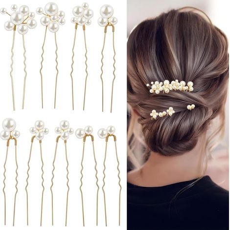Set di 9 forcine per capelli da sposa con perle, squisiti accessori da matrimonio, bellissime decorazioni con perle per donna, ideali per spose, damigelle e padrone di casa. (1/5)