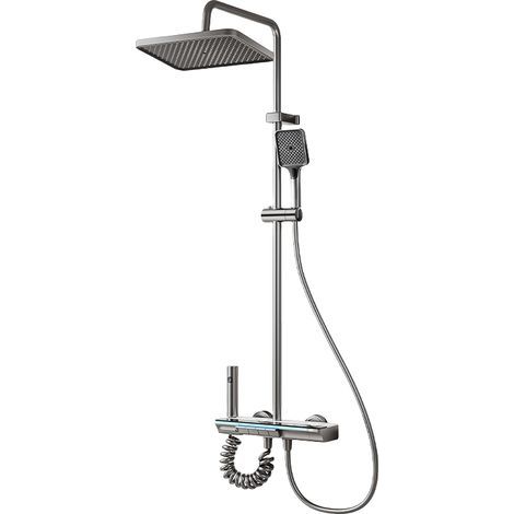 Colonne de Douche en Gris-Colonne Douche Réglable en Hauteur 4 Modes, Mommeau de Douche, Jet, Robinet, Pommeau de Douche (1/5)