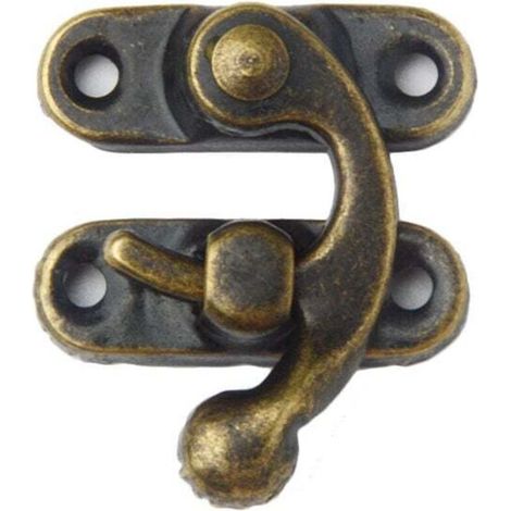 Set di 12 accessori retrò in bronzo anticato per mobili e portagioie: fermagli decorativi, chiusure, ganci e corna.