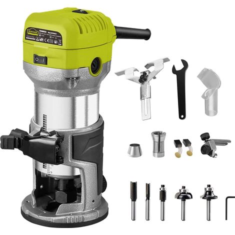Fresatrice Rifilatore, DEWINNER Router di legno elettrico 710W 13000-33000 giri / min, 6 velocità variabili, 3 pinze da 1/4'', 6mm e 8mm, laminatore professionale con accessori (1/5)