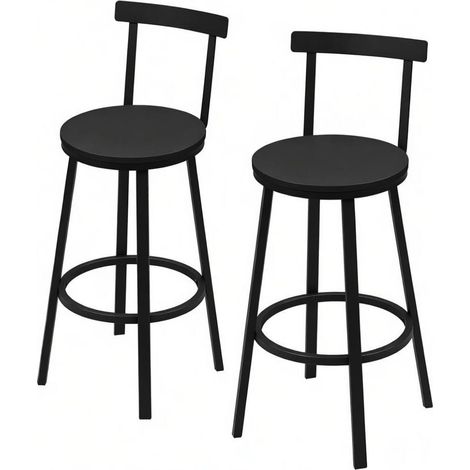 Tabouret de bar avec dossier incurvé en métal et MDF, hauteur 89 cm, lot de 2 (1/5)