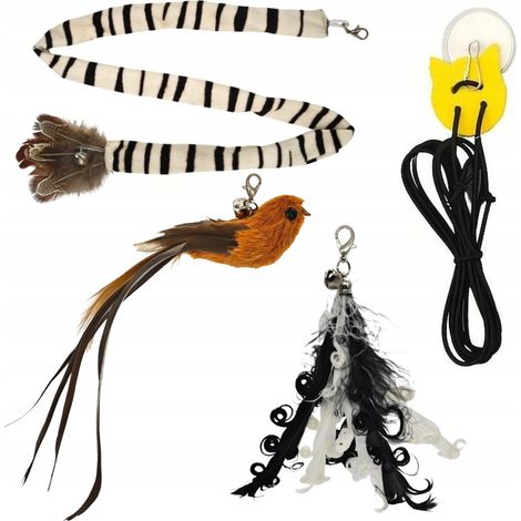 Lot de 3 jouets pour chat avec plumes d'oiseau et élastique pour porte (1/5)