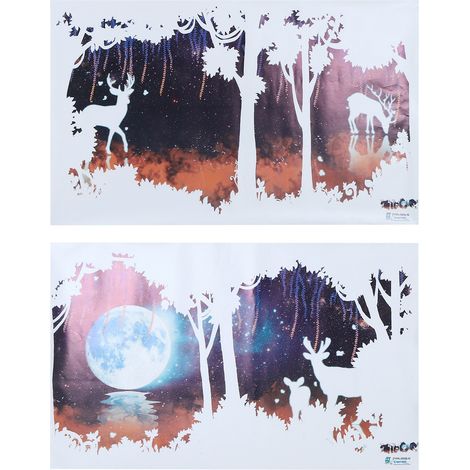 Lot de stickers muraux forêt cerf motif DIY, déco murale TV fond d'écran art pour maison (1/5)