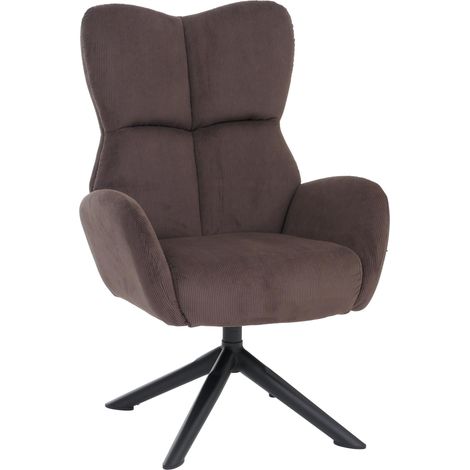 [NUNCA USADO] Sillón lounge HHG-533, sillón de cóctel/tapizado/relax, sillón lounge giratorio, metal, cordón (320 g/m²), marrón oscuro