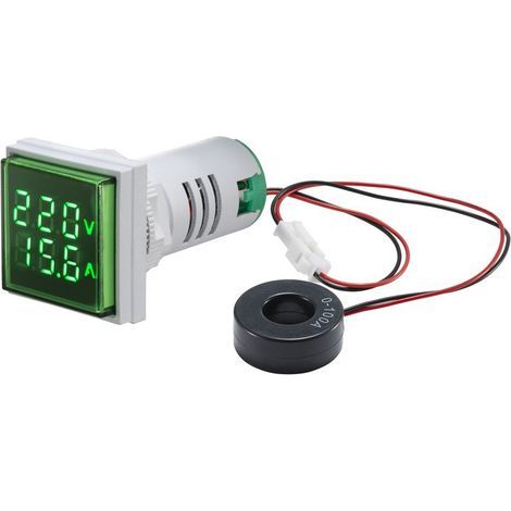 (Green) Mini Square Digital Volt-Ammeter Volt-Ammeter Ammeter Voltmeter Dual LED Display Voltage and Current Indicator AC Monitor Panel Meter AC60-500V AC0-100A (1/5)