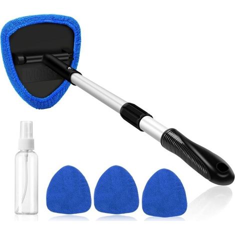 Window cleaner, 4 microfiber pads, window cleaning with telescopic handle, automatic interior wiper set, blue (1/4)