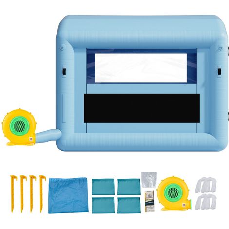 Cabine de peinture gonflable 3x2,5x2,5 m, avec souffleur 550W et système de filtration d'air, toit rond avec crochet lumineux, idéale pour vélo, moto et meubles. (1/5)