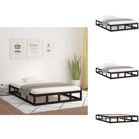 Massivholzbett Schwarz 140x190 cm - Holzbett - Massivholzbette - Kiefernbett - Doppelbett - Schwarzes Bett (1/5)