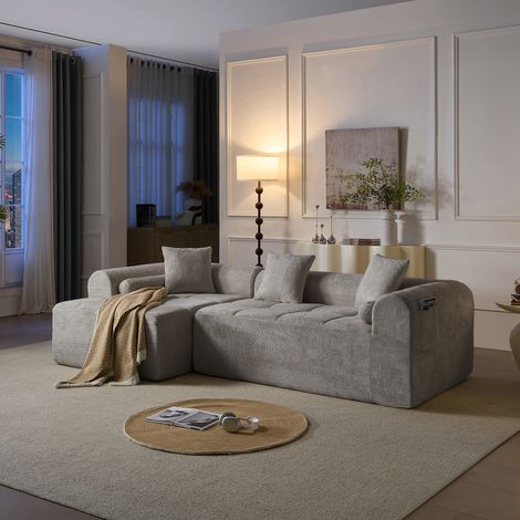 Hellgrau Ecksofa aus kuscheligem Chenille-Stoff 263 cm breit komprimiert & vakuumverpackt für einfache Lieferung (1/5)