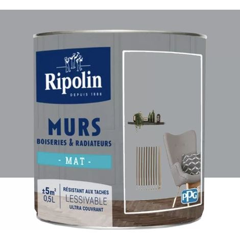 Peinture Murs, Boiseries, Radiateurs RIPOLIN Mat Gris Galet 0,5 L (1/3)