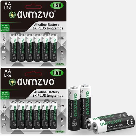 Piles AA LR6, Lot de 12, 1,5 V, Puissance Durable, alcalines, puissantes, Peuvent être utilisées pour Les Jouets, Les réveils et Autres appareils électroniques (1/5)