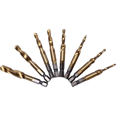 Outil combiné de taraudage et de chanfreinage, queue hexagonale de 1/4 po, 8 tarauds à goujures hélicoïdales (1/5)