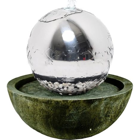 Köhko 50 cm Kugelbrunnen 21009 aus Edelstahl mit LED-Beleuchtung und Harzbecken