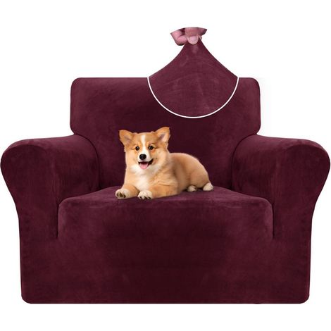 Housse de fauteuil 1 place en velours extensible et antidérapante, protection animaux (1/5)