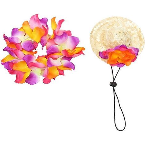 Ensemble de déguisement hawaïen pour chiot, chapeau et guirlande décoratifs pour animaux de compagnie-15CM-Assorted Color (1/4)