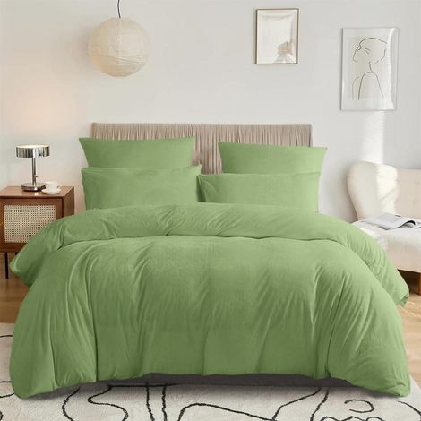 Linge de lit 220x240cm Hiver Peluche Vert Douillet Moelleux avec 2 taies d'oreiller 80x80cm