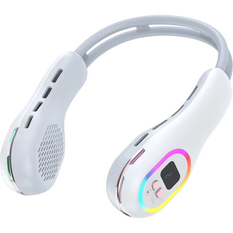 Portable neck fan with RGB LED ambient lighting, USB interface, 3600mAh silent portable fan. (1/5)