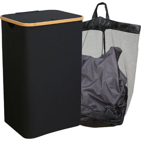 Panier à linge - Avec poches amovibles - Sacs à linge en maille - Fermetures velcro - 40,5 x 33 x 65 cm - Sac à linge - Sacs à linge - Paniers à linge - Trieur de linge - Pliable - Zwart (1/5)