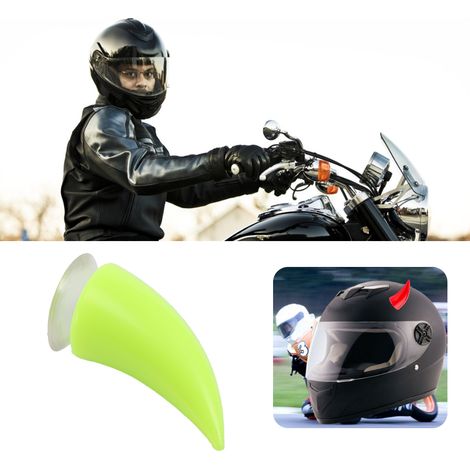 Casque de moto vert avec cornes de diable et ventouses décoratives (1/5)