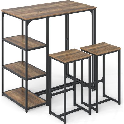 Table de Cuisine et Chaises pour 2 Personnes Table à Manger avec 2 Tabourets 3 Étagères de Rangement Style Industriel Café (1/2)
