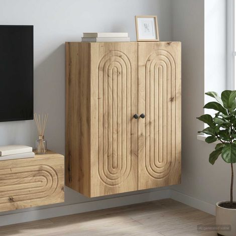 Armoire murale 2 portes en bois d’ingénierie chêne artisanal 66 x 34,5 x 90 cm, 24.84kg - PANGIVO (1/5)