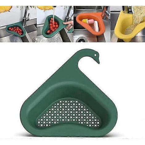 Panier de vidange Swan pour évier de cuisine, égouttoir d'angle triangulaire pour évier de cuisine, filtre multifonctionnel triangulaire pour évier de cuisine (vert) (1/4)