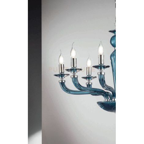 LAMPADARIO VILLA VETRO E METALLO 12 LUCI OTTANIO E CROMO ATTACCO E14 D.85CM