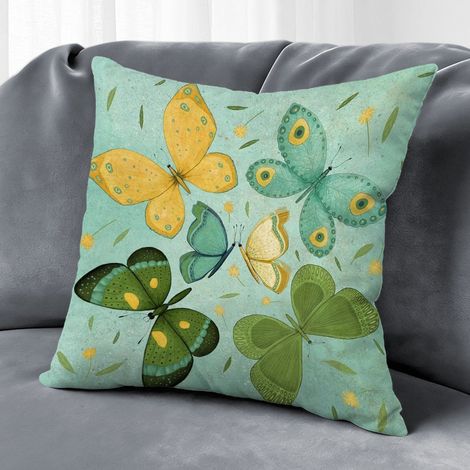 Housse de coussin floral bleu rose jaune, décoration salon,50×50cm (1/5)