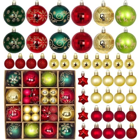 Boules de Noël - 44 Pièces 3-6 cm Incassables Or/Rouge/Vert - Pour Décoration de Sapin, Fêtes et Mariages (1/5)