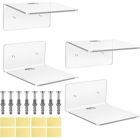 4 Pcs Étagères Murales Flottantes en Acrylique Étagère Murale Suspendue Tablette Étagère Flottantes en Acrylique pour Salle de Bain, Chambre, Cuisine, Bureau (1/5)