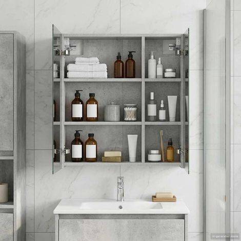 vidaXL Mobiletto per specchio da bagno con lo scaffale Grigio