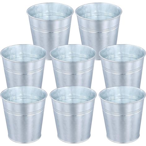 Lot de 8 mini seaux galvanisés - 12 cm - Petit seau en zinc - Pot de fleurs - Petit seau en tôle - Pour plantes (1/5)