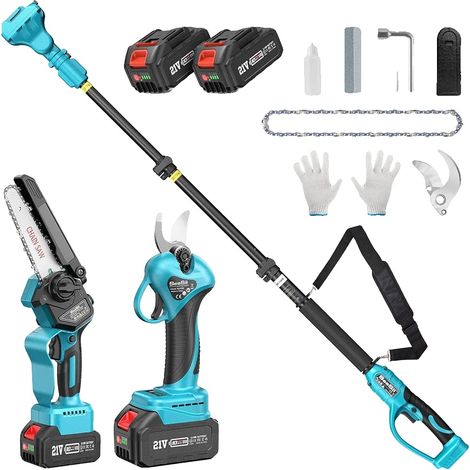 Outil de taille télescopique, moteur sans balais, tête de coupe réglable, avec 2X4.0Ah (1/2)
