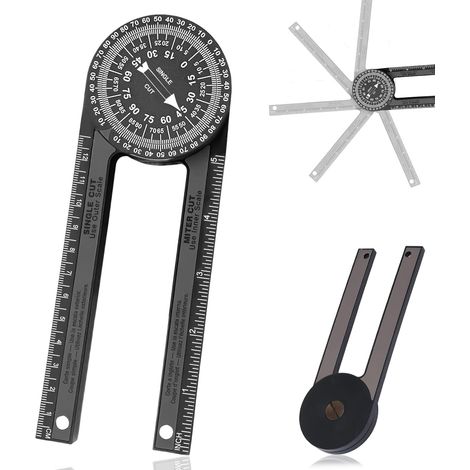 Rapporteur d'angle à 360° pour scie à onglets, rapporteur d'angle de 18 cm (7 pouces), rapporteur d'angle noir, outil de précision pour les métiers du bâtiment, la plomberie, la menuiserie et les angl (1/5)
