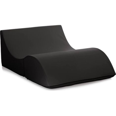 Dmora - Klappbett Dabbes, Puff umwandelbar in Doppelbett, 100% Made in Italy, Puff, umwandelbar in eine Chaiselongue aus Kunstleder, Cm 100x200h70, Schwarz