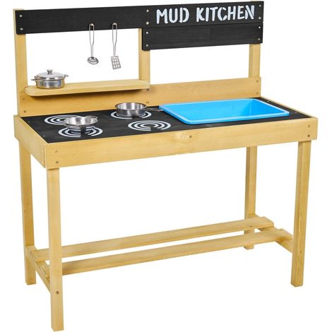 Tp Toys – Cuisine d'extérieur en bois FSC pour enfant – Dimensions L.85 x l.38,5 x H.88 cm – Kit avec accessoires en acier inoxydable (1/5)