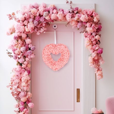 Guirlande En Forme De Coeur - 35 Cm - En Tissu Soyeux - Pour Porte D'Entrée Décoration De Saint-Valentin Mariage Fête - 1 Pièce (1/5)