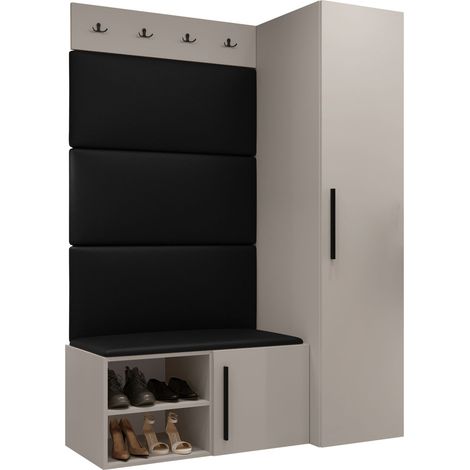 Conjunto para recibidor Nitos II, Soft 011, 191x124x50cm, Cuero ecológico, Aglomerado laminado, Montada en la pared, Colocada