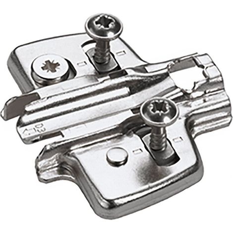Hettich Exzenter Kreuzmontageplatte Scharnier für Sensys und Intermat, Direkt-Höhenverstellung, asymmetrisch, Distanz 1,5 mm, Stahl, vernickelt