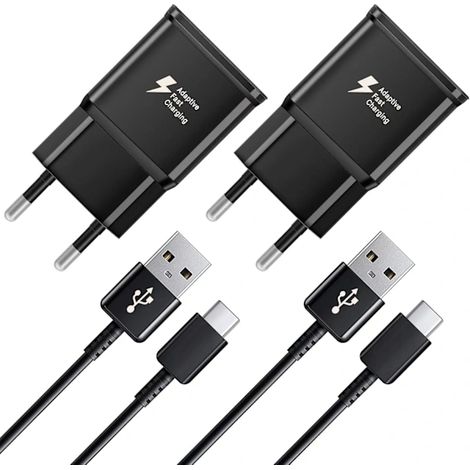 Lot de 2 chargeurs rapides, câble de 1,5 m, compatibles avec Samsung Galaxy S22, S21, S20, S8, S10, S9 Plus, Note 7, 8, 9, 10, A53, LG et HTC. (1/5)