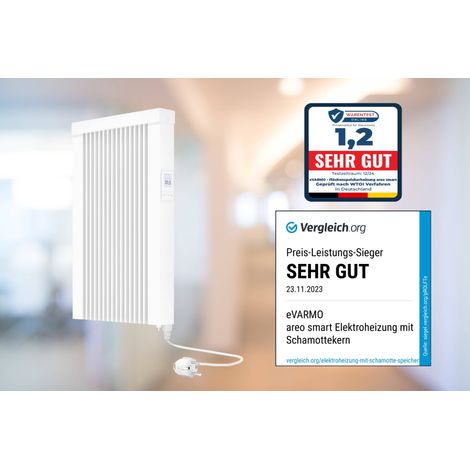 Elektroheizung areo smart Flächenspeicherheizung 650 Watt - digitales Thermostat mit LCD-Display - Option zur Appsteuerung von eVARMO (1/4)