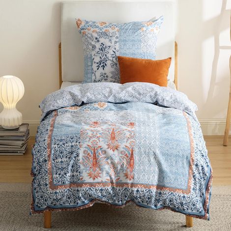 BEDSURE Parure de lit 135x200 en coton - Motif bohème bleu - Ensemble de literie 135 x 200 cm 2 pièces avec taie d'oreiller 80x80 cm, housse de couette réversible avec fermeture éclair - Literie (1/5)