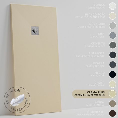 SOULHOME Piatto Doccia in Resina Alleggerita texture Ardesia -Colore Crema Intenso - 60X60 cm Ultrapiatto Include Piletta di scarico e Griglia (1/5)