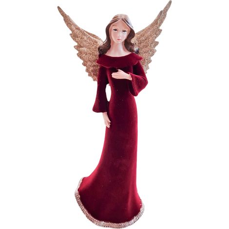 Statuetta Angelo con Abito in velluto Rosso decorazione natalizia h 29 cm (1/3)