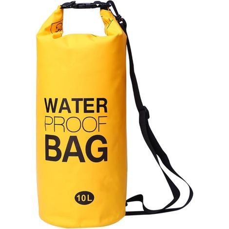 Sac Étanche 10L - Dry Bag en PVC avec Bandoulière Réglable, Sac Imperméable Flottant pour Kayak, Bateau, Natation, Pêche, Camping et Sports Nautiques (Jaune, 10L - Sangle Simple)