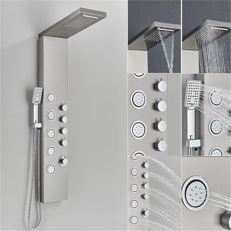 Mitigeur thermostatique de douche avec pommeau de pluie LED, robinet mural avec massage SPA, ensemble de douche moderne design (1/5)