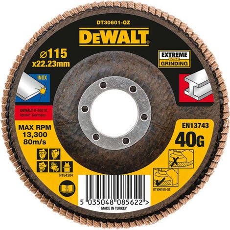 DeWALT Disco de láminas abrasivo extremo para metal plano 115 x 22,2 mm 40G DT30601