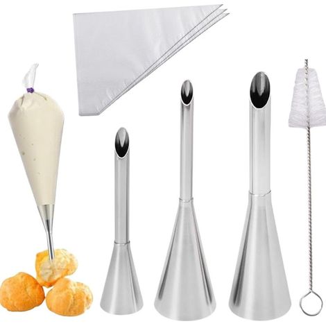Lot de 54 douilles à douille, avec 50 poches à douille et brosse de nettoyage, longues douilles en acier inoxydable, pour poche à douille pour remplir les gâteaux, la crème, la confiture, les beignets (1/5)