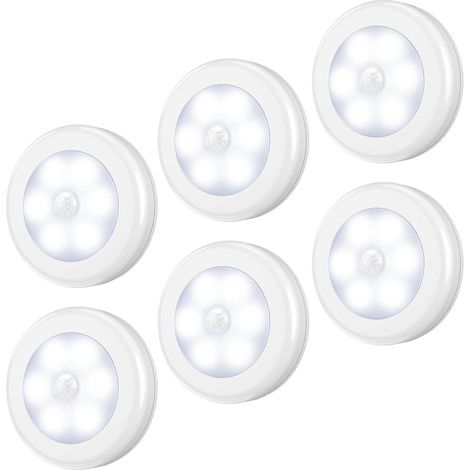(Pack of 6) LED Sensor Lights, Motion Sensor Light, Closet Light, Battery Powered (Not Included), LED Light for Stairs, Cabinets, Closets, Easy Installation Warm Light (1/5)
