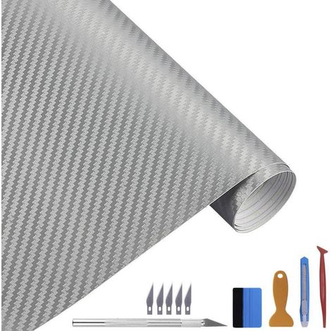 Carbonfolie Matt Silber 30x300cm mit Einbauwerkzeug, blasenfrei, repositionierbar (1/5)